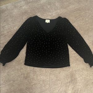 Sezane Black Velvet Top with Gold Dots